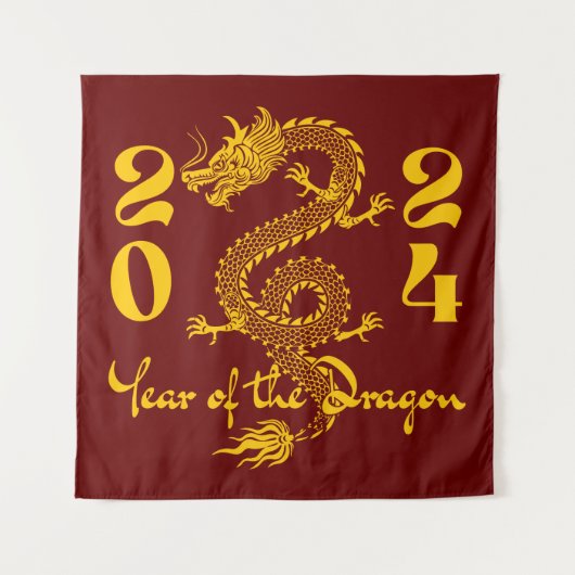 Jaar van de Draak Goud Wandkleed (Voorkant)