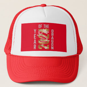 Jaar van de Draak Jaar 2024 Wit Grijs Goud Trucker Pet