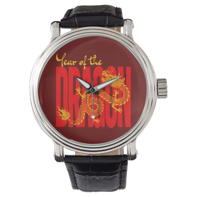 Jaar van de Draak Rood Goud Horloge (Voorkant)