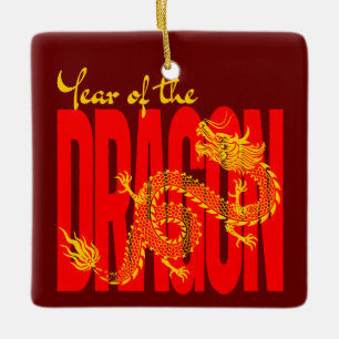 Jaar van de Draak Rood Goud Keramisch Ornament