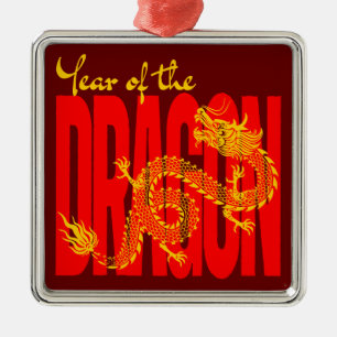 Jaar van de Draak Rood Goud Metalen Ornament