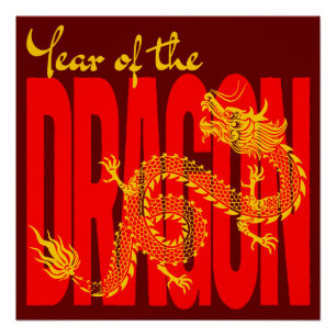 Jaar van de Draak Rood Goud Perfect Poster