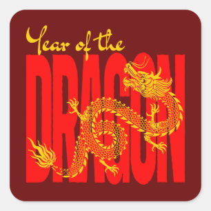 Jaar van de Draak Rood Goud Vierkante Sticker