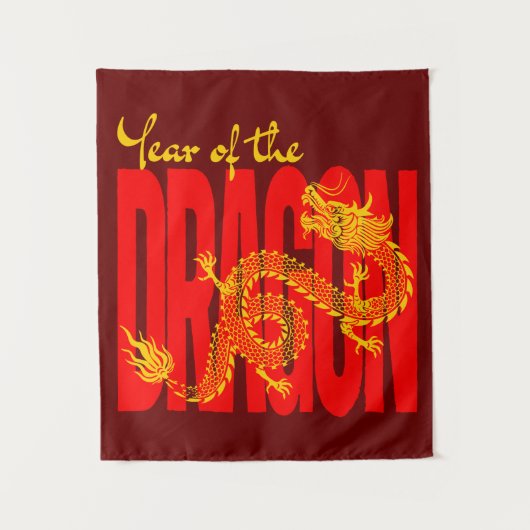 Jaar van de Draak Rood Goud Wandkleed (Voorkant)