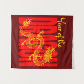Jaar van de Draak Rood Goud Wandkleed (Voorkant (horizontaal))