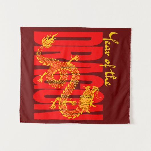 Jaar van de Draak Rood Goud Wandkleed (Voorkant (horizontaal))