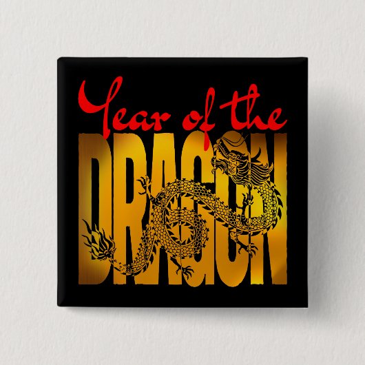 Jaar van de Draak Vierkante Button 5,1 Cm (Voorkant)