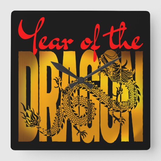Jaar van de Draak Vierkante Klok (Voorkant)