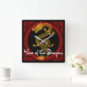 Jaar van de draak vierkante klok (Huis)