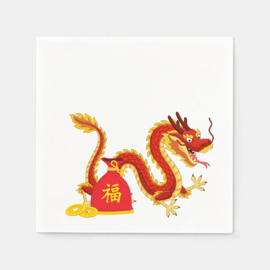 Jaar van de Dragon Cartoon Red Sack Napkins Servet (Voorkant)
