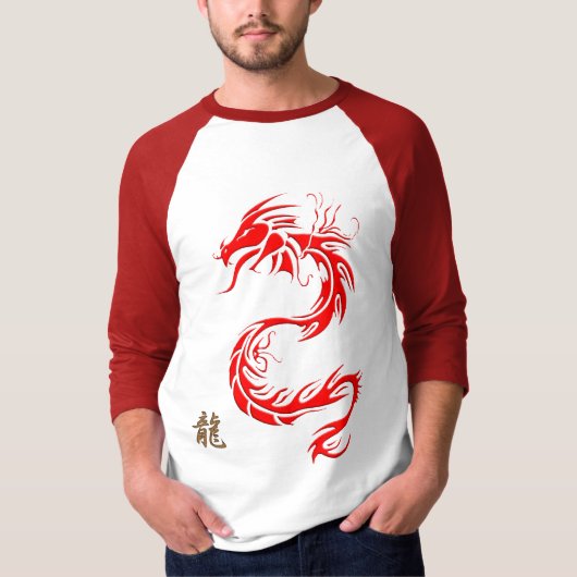 Jaar van de "DRAGON" Chinese rode draak & Kanji T-shirt (Voorkant)