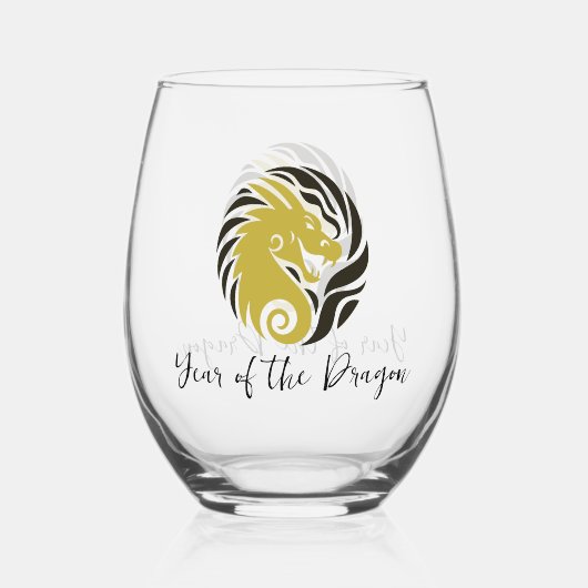Jaar van de Dragon Design Stemless Wijnglas Wijnglas Zonder Voet (Voorkant)