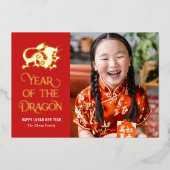 Jaar van de Dragon FOLIE Chinees Nieuwjaar kaart (Voorkant)