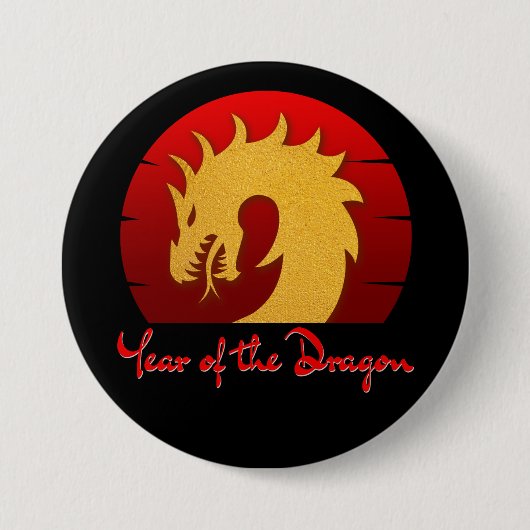 JAAR VAN DE DRAGON GOUD ROOD RONDE BUTTON 7,6 CM (Voorkant)