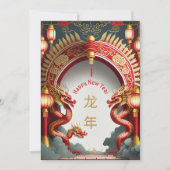 Jaar van de Dragon Holiday Cards 2024 Rood Goud Feestdagenkaart (Voorkant)
