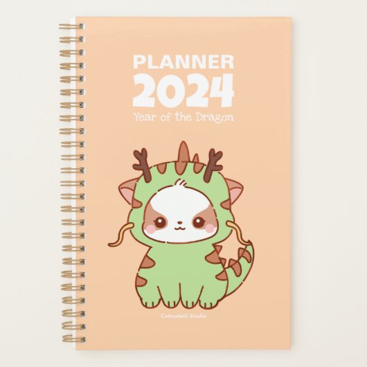 Jaar van de Dragon Mochi 2024 Schattige Kawaii Pup Planner (Voorkant)