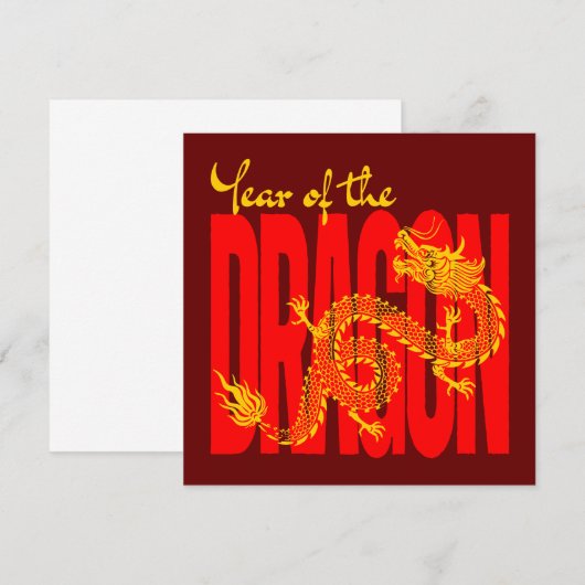 Jaar van de Dragon Red Gold Bedankkaart (Voorkant / Achterkant)
