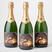 Jaar van de Dragon Wine Bottle Sparkling Wijnetiket (Flessen)