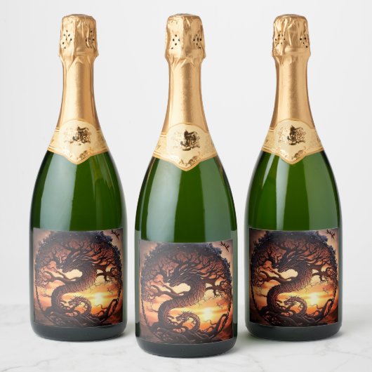 Jaar van de Dragon Wine Bottle Sparkling Wijnetiket (Flessen)
