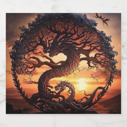 Jaar van de Dragon Wine Bottle Sparkling Wijnetiket (Enkel label)