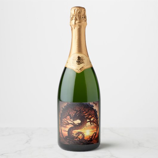 Jaar van de Dragon Wine Bottle Sparkling Wijnetiket (Voorkant)