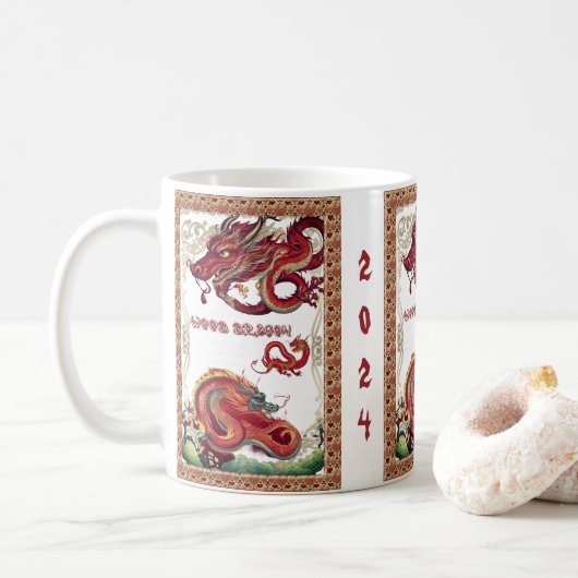 Jaar van de Dragon Wood Personaliseren Koffiemok (Met donut)