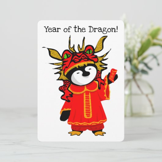 Jaar van de Drakenpinguïn Feestdagenkaart (Staand voorkant)