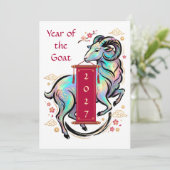 Jaar van de Geit 2027 Feestdagenkaart (Staand voorkant)