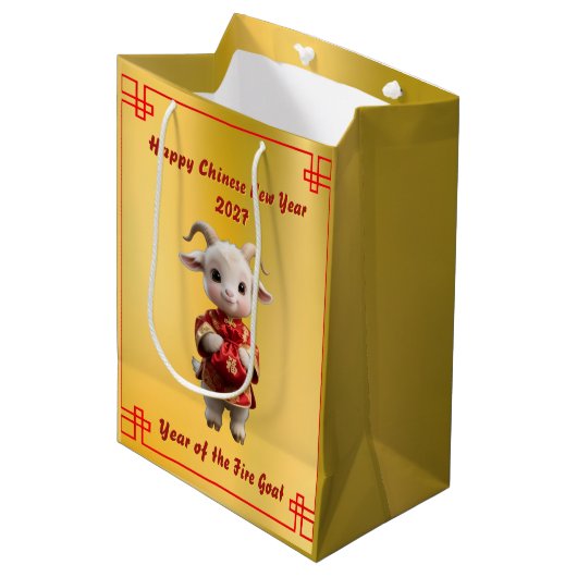 Jaar van de Geit 2027 Geldzak Giftzak Medium Cadeauzakje (Voorkant Gekanteld)