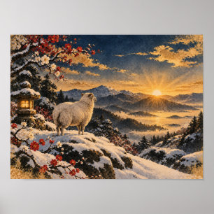 Jaar van de Geit 2027 Japanse Zonsopgang Poster