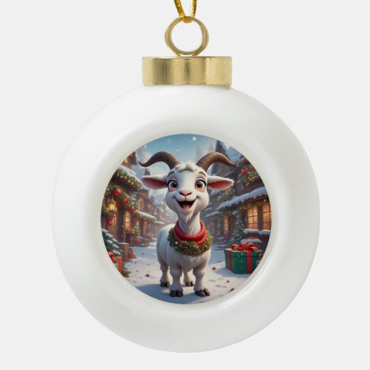 🎄 Jaar Van De Geit 2027 Kerstcadeau Idee 🐐 Keramische Bal Ornament (Voorkant)