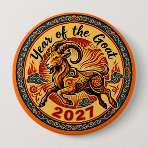 Jaar Van De Geit 2027 Knop Maan Nieuwjaar Vuur Ronde Button 4,0 Cm