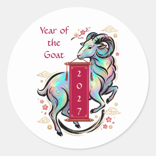 Jaar van de Geit 2027 Ronde Sticker (Voorkant)