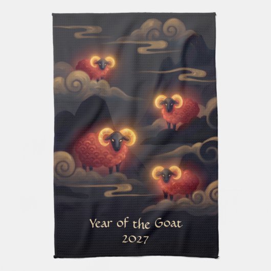 Jaar van de Geit 2027 Theedoek (Verticaal)