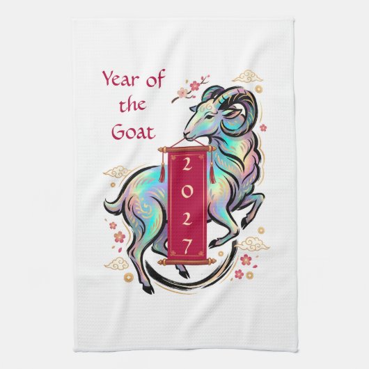 Jaar van de Geit 2027 Theedoek (Verticaal)