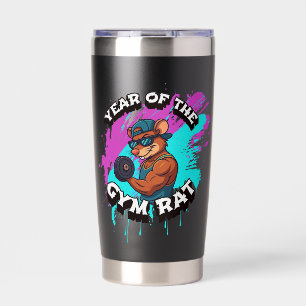Jaar van de Gym Rat Funny Workout Cartoon Ontwerp Geïsoleerde Drinkbeker