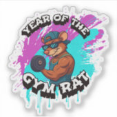 Jaar van de Gym Rat Funny Workout Cartoon Ontwerp Sticker (Voorkant)