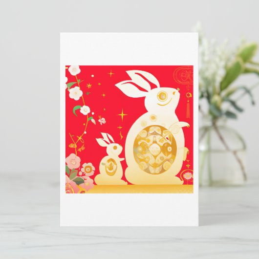 Jaar van de Konijn Feestdagenkaart (Staand voorkant)