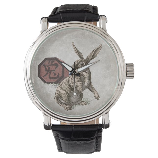 Jaar van de konijnenwijk Chinese Zodiac Art Horloge (Voorkant)