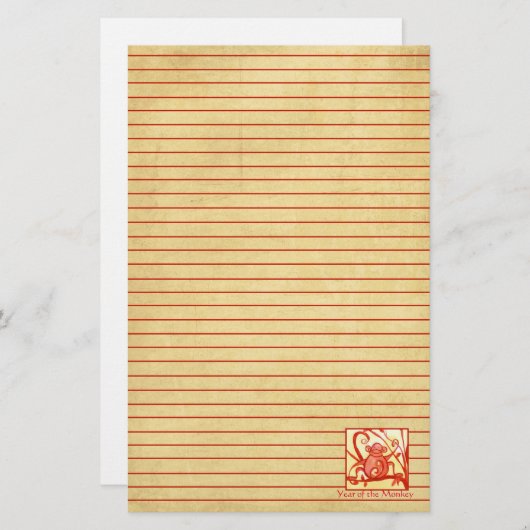 Jaar van de Monkey Waterverf Red Lined Briefpapier (Voorkant / Achterkant)