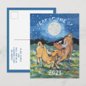Jaar van de Os Chinees Nieuwjaar Zodiac Whimsical Feestdagenkaart (Voorkant / Achterkant)