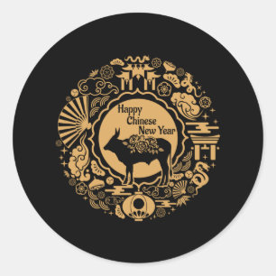 Jaar van de Os Chinese Zodiak Maanelijk Nieuwjaar Ronde Sticker