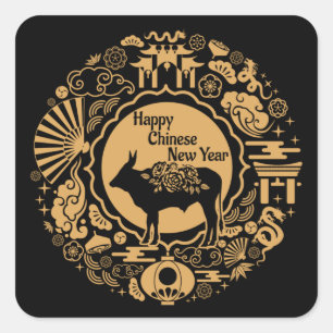 Jaar van de Os Chinese Zodiak Maanelijke Nieuwe Ja Vierkante Sticker