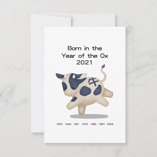 Jaar van de Os Persoonlijke Baby Aankondiging (Voorkant)