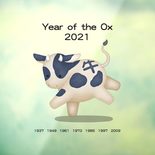 Jaar van de Os Schattig Dierkreisdier 2021 Decal (Vel 3)