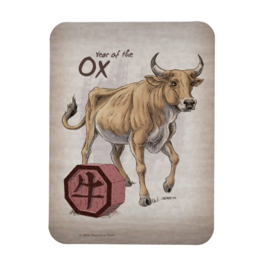 Jaar van de Ox Chinese Zodiac Art Magneet (Verticaal)