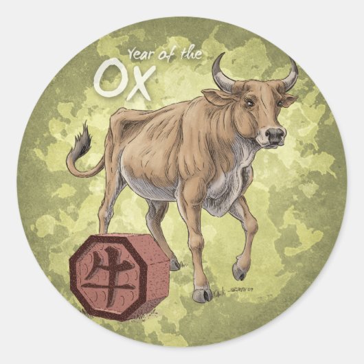 Jaar van de Ox Chinese Zodiac Art Ronde Sticker (Voorkant)