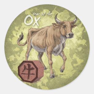 Jaar van de Ox Chinese Zodiac Art Ronde Sticker