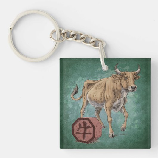 Jaar van de Ox Chinese Zodiac Art Sleutelhanger (Voorkant)