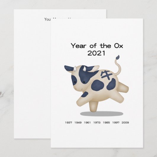 Jaar van de Ox Cute Zodiac 2021 Persoonlijk (Voorkant / Achterkant)